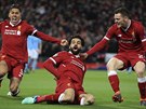 LIVERPOOLSKÁ RADOST Mohamed Salah (uprosted) práv vstelil gól v úvodním...