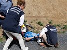 Belgický cyklista Michael Goolaerts po pádu na závod Paí-Roubaix v nemocnici...