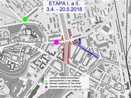 Pehled uzavrek v okol mostu v olomouck Komenskho ulici do 20. kvtna.