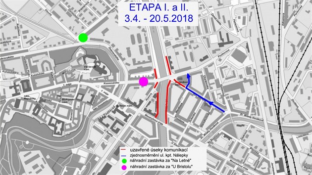 P�ehled uzav�rek v okol� mostu v olomouck� Komensk�ho ulici do 20. kv�tna.