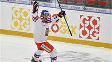 Jakub Galvas se raduje ze své první reprezentaní branky.