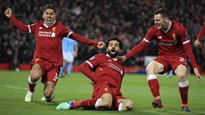 LIVERPOOLSKÁ RADOST Mohamed Salah (uprosted) práv vstelil gól v úvodním...