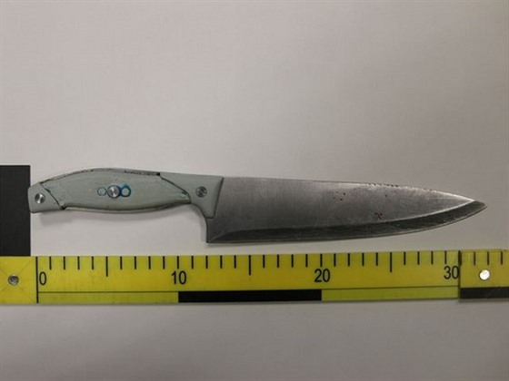 Nůž, kterým cizinec zaútočil na svého spolubydlícího v chebském bytě.