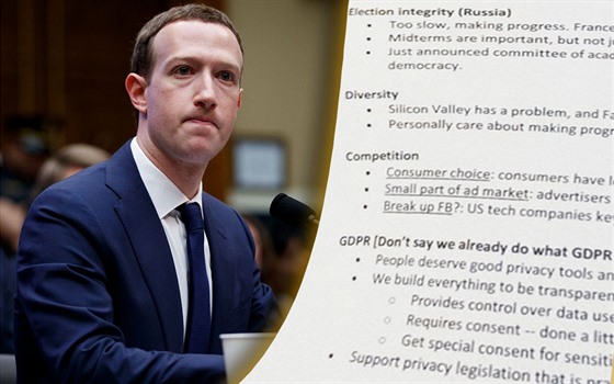 Mark Zuckerberg vypovídá před americkým Kongresem. Jeho poznámky unikly na...