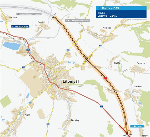Návrh trasy D35 v okolí Litomyle