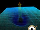 Vizualizace dat ze sonaru zobrazující nmeckou ponorku U-3523