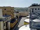 Pohled na Prahu z cylindro-kónických tanků pivovaru Staropramen v Nádražní...