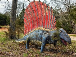 Zarostený dimetrodon ve Svt dinosaur v Arkansasu, USA