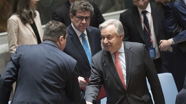Rada bezpečnosti OSN se v sobotu sešla k mimořádnému zasedání k situaci v Sýrii poté, co na cíle v této blízkovýchodní zemi zaútočily Spojené státy, Francie a Británie. (14. dubna 2018)