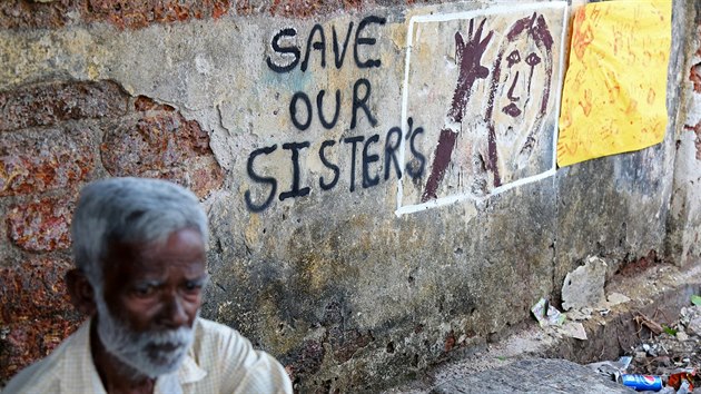 Graffiti na podporu protest proti nsil na indickch ench