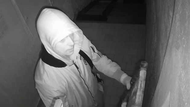 Záběr z bezpečnostní kamery zachycující hledaného zloděje, který z olomouckého domu dvojici kamer ukradl.