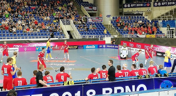 Česká florbalová reprezentace na turnaji EFT v Brně v zápase proti Švédsku.