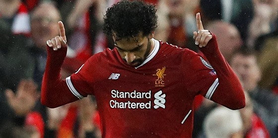 Liverpoolský útoník Mohamed Salah (ne)slaví gól v semifinále Ligy mistr proti...