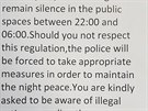 Policie žádá o dodržování nočního klidu anglickými letáčky (29. dubna 2018).