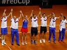 Radost eského týmu po postupu do finále Fed Cupu.