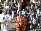 Procesí s ostatky kardinála Josefa Berana na cest z Arcibiskupského paláce na...
