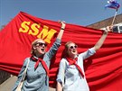 Stovky lidí protestovaly v Nymburku proti KSM a prezidentu Miloi Zemanovi....