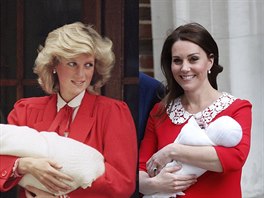 Princezna Diana v roce 1984 a vévodkyně Kate v roce 2018 při odchodu z porodnice
