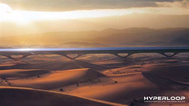 Vizualizace projektu Hyperloop Transportation Technologies v Spojench arabskch emirtech.