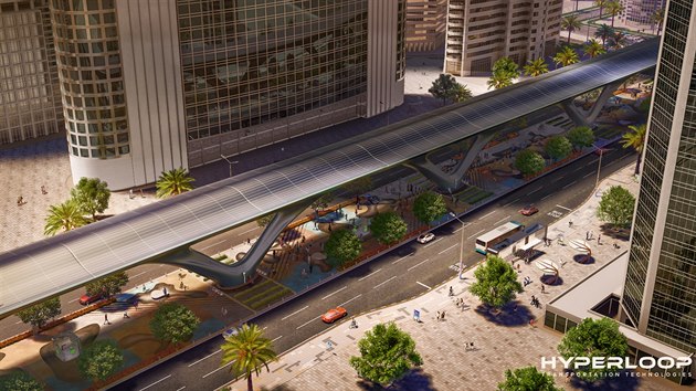Vizualizace projektu Hyperloop Transportation Technologies v Spojených arabských emirátech.