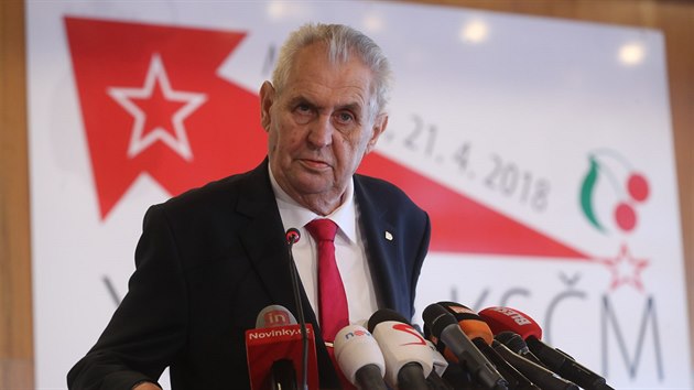 Prezident Miloš Zeman na sjezdu KSČM v Nymburku (21.4.2018)
