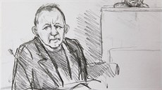 Kresba zachycuje konstruktéra Petera Madsena u soudu. Za brutální vradu...