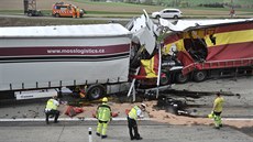 Nehoda tí kamion, která v pondlí uzavela na 121. kilometru dálnici D1 ve...