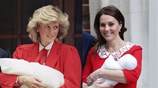 Princezna Diana v roce 1984 a vévodkyn Kate v roce 2018 pi odchodu z porodnice