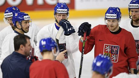 Trnink esk hokejov reprezentace v Kodani. Zleva Tom Plekanec, David...