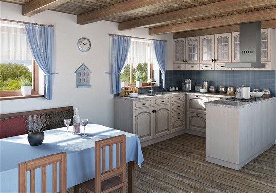 Kuchyň ve skandinávském stylu - patina Scandia, provedení modřín latté.