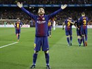 Lionel Messi slaví branku do sít Realu Madrid.