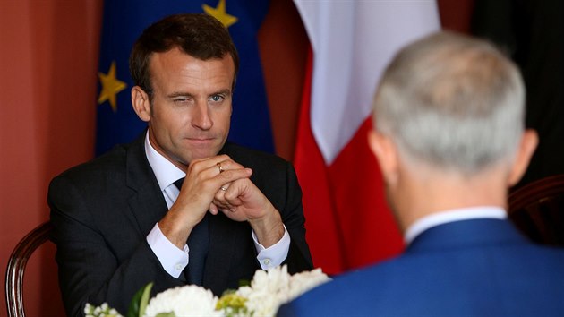 Francouzský prezident Emmanuel Macron během jednání s australským premiérem Malcolmem Turnbullem (2. května 2018)