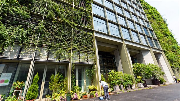 Sídlo společnosti Pasona v japonském Tokiu je zelené zvenku i uvnitř.