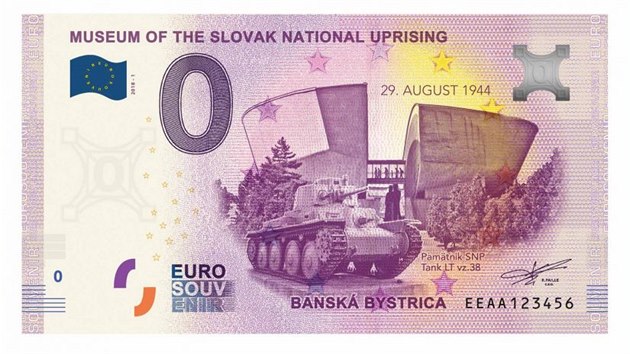 Do prodeje jde nov suvenrov bankovka v hodnot nula euro s vyobrazenm pamtnku Slovenskho nrodnho povstn.