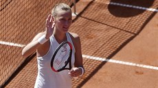 Petra Kvitová slaví postup do tvrtfinále na Prague Open.