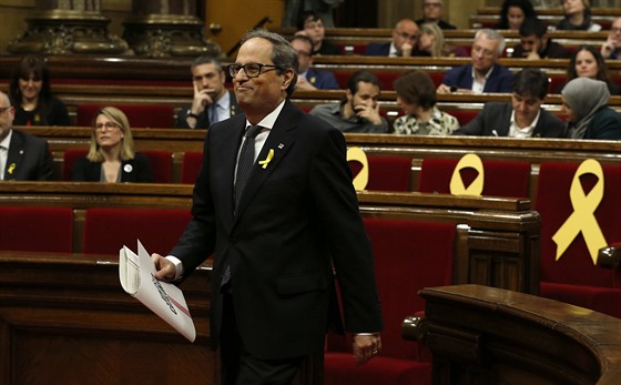 Quim Torra na zasedání katalánského parlamentu, kde byl zvolen katalánským...