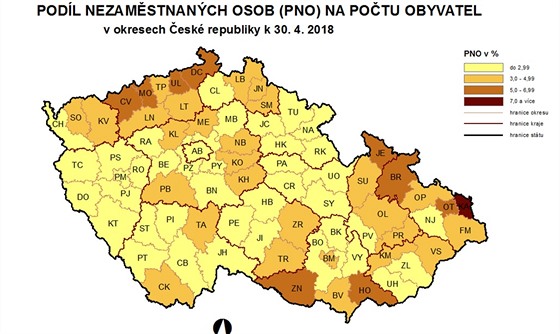 Mapa nezamstnanosti - duben 2018.