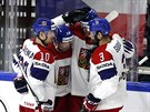 Gólová radost eských hokejist v utkání s Bloruskem.