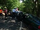 Pi dopravn nehod v ulici K Lesku se eln stetla dv osobn auta. Dva lid...