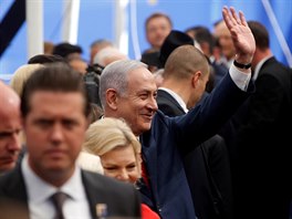 Izraelsk premir Benjamin Netanjahu na slavnostnm oteven americk ambasdy...