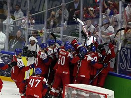Radost eskch hokejist po triumfu nad Ruskem.