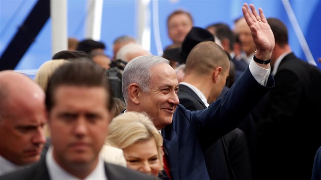 Izraelsk premir Benjamin Netanjahu na slavnostnm oteven americk ambasdy v Jeruzalm (14. kvtna 2018)