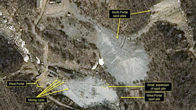 Severokorejské jaderné testovací středisko Pchunggje-ri  na satelitním snímku z 30. března 2018