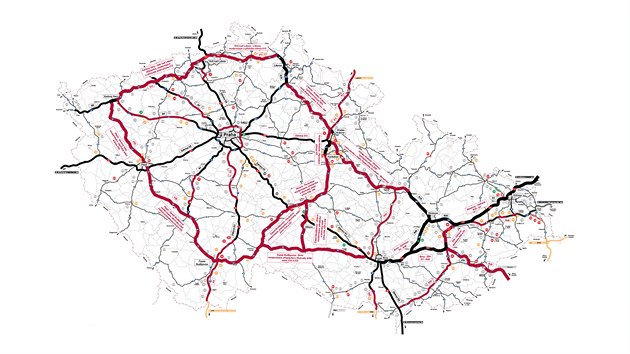 Propojení krajských měst dálnicemi, rychlostními silnicemi, a silnicemi I.tříd