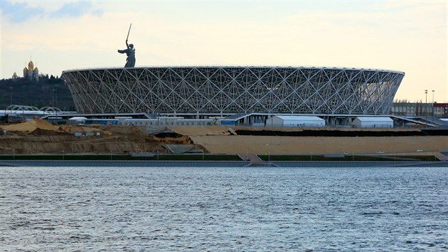 Volgograd Arena na břehu řeky Volhy.