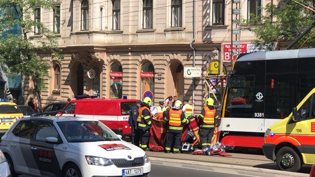 Zchrani oivuj dva chodce po srce tramvaj nedaleko zastvky I. P. Pavlova (15.5.2018)