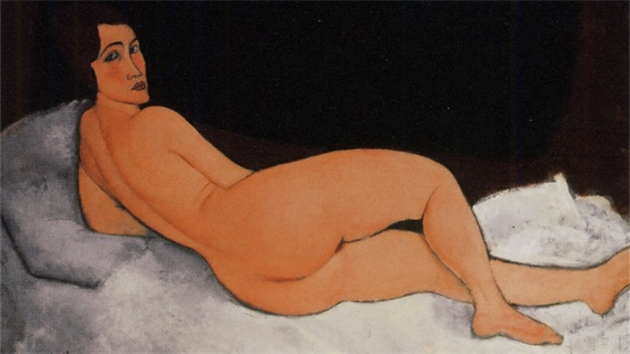 Obraz Amedea Modiglianiho Nu couché (sur le côté auche) - Ležící akt (na levém boku).