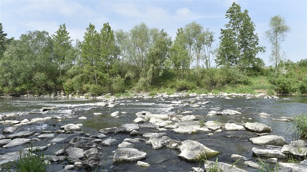 V řece Bečvě na Moravě je uprostřed jara málo vody, jelikož v zimě bylo málo sněhu a srážkové úhrny zaostávaly za průměrem.