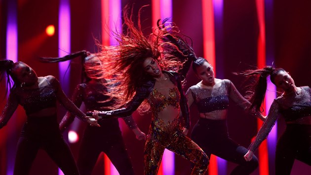 Eleni Foureira zastupující Kypr ve finále Eurovize 2018