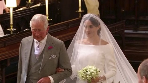 Princ Charles a vyvolená jeho syna, prince Harryho, nevěsta Meghan Markle na hradě Windsor (19. května 2018)
